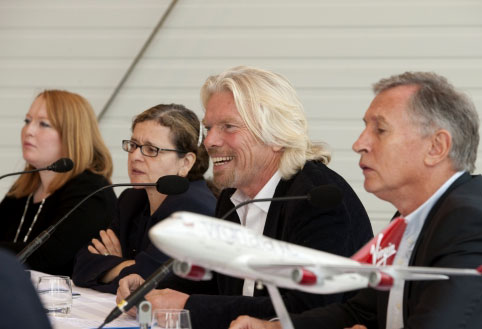 Richard Branson, with LanzaTech's Jennifer Holmgren, talking about jet fuel made from waste carbon gases