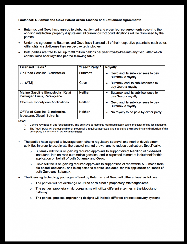 Butamax and Gevo Cross-License Fact Sheet